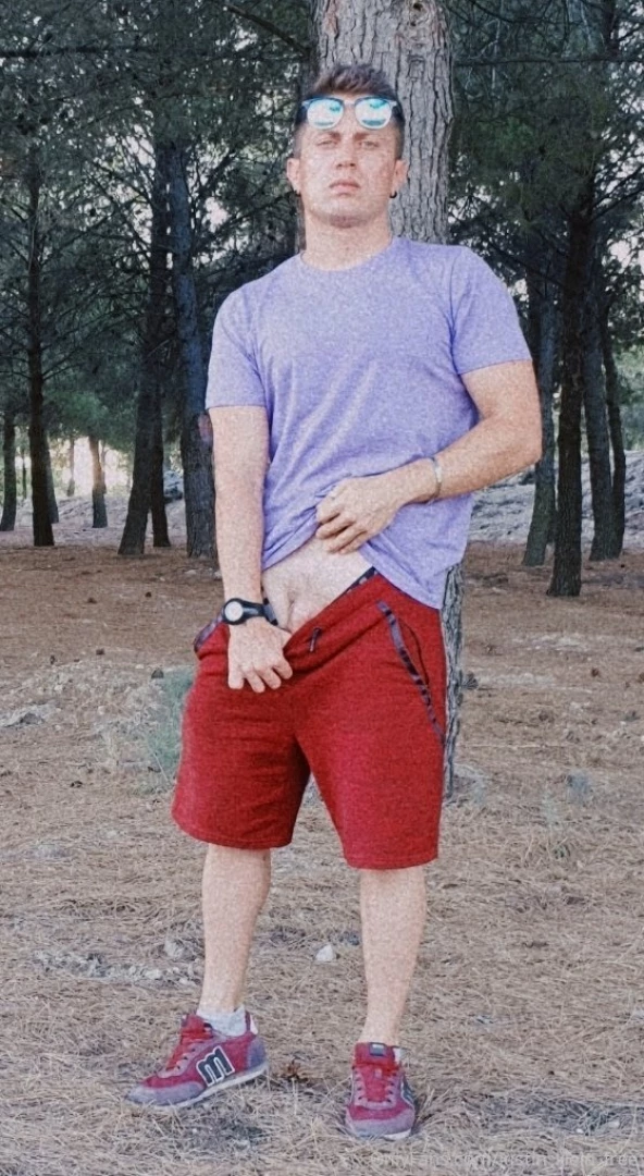 My friend takes pics of me in the distance and i take his dick out part 1 