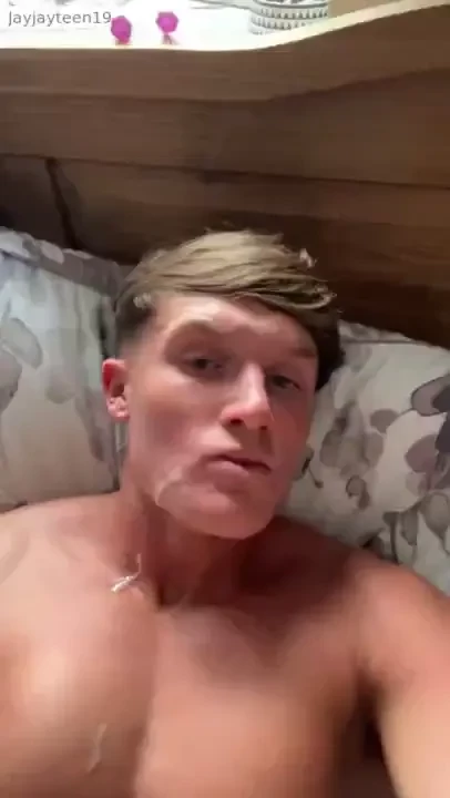 Wanked my cock so hard i gave my self a facial messy morning bed hair 