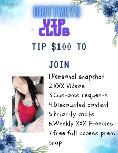 Vip club tip 100 to join 1 personal snapchat 2 xxx videos 3 customs