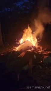 Good night for a fire to burn up the cardboard and wood scraps from part 1