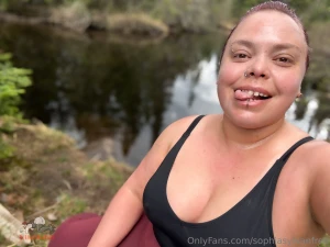 All natural and showing off cleavage in my new one piece at the river