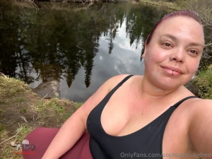 All natural and showing off cleavage in my new one piece at the river part 1