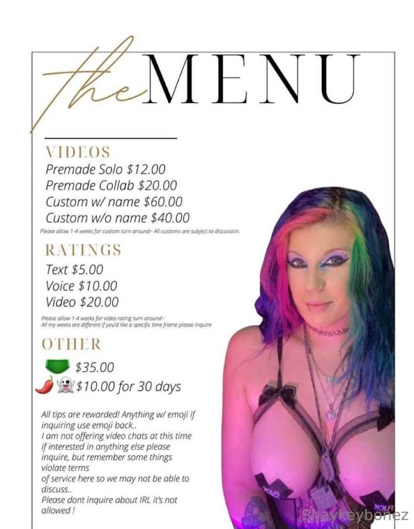 The menu if interested you can tip here or in my dmz 