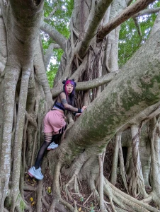 Like seeing me hanging in the trees while wearing only a fishnet