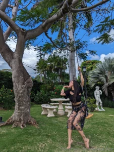 My full lenght but transparent skirt gives you a great insight of my