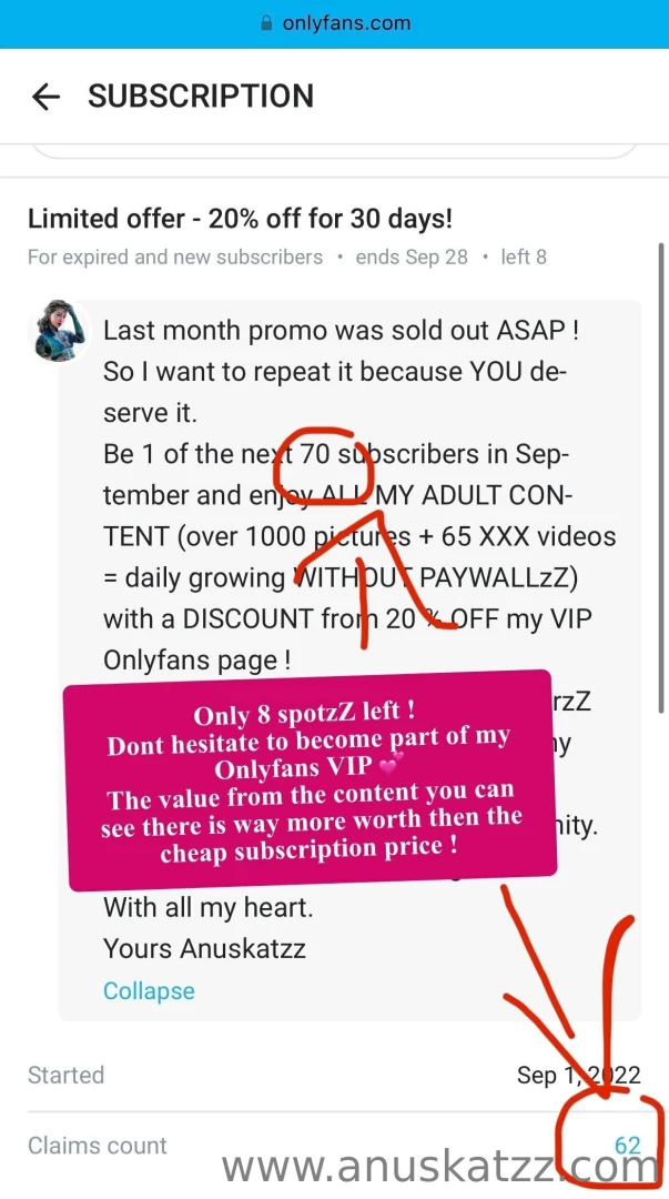Become one of the last 7 discount - 20 spotzz for anuskatzzvip and 