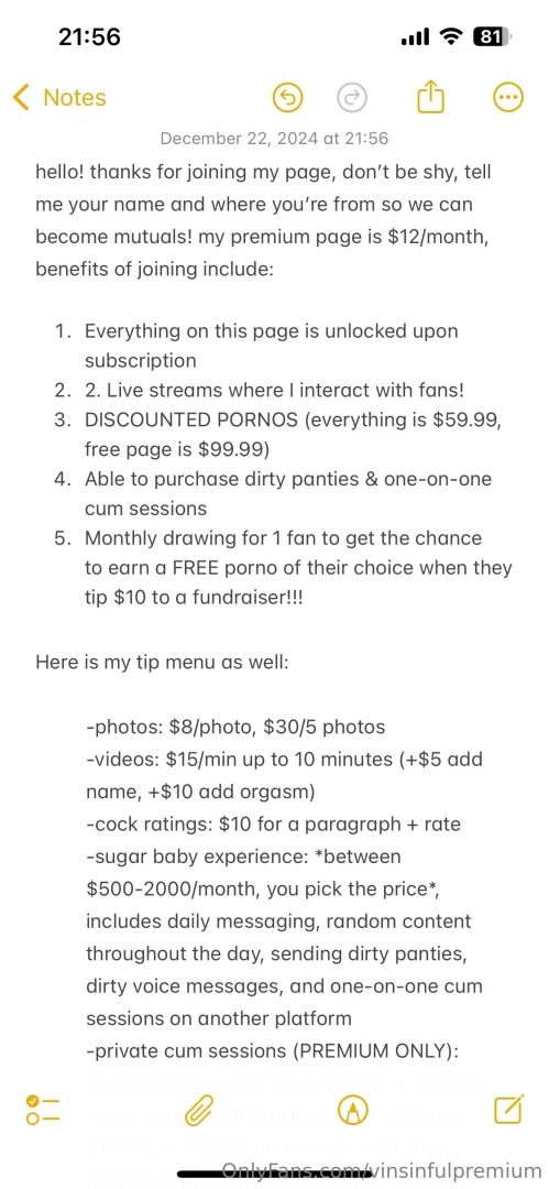 Updated tip menu and prices for pornos 