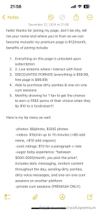 Updated tip menu and prices for pornos