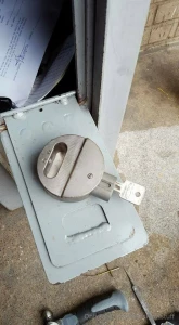 Night drop box a puck lock w medeco cylinder key only inserted half part 1