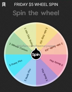 Take a chance take a spin for 5 you could win big and get a special