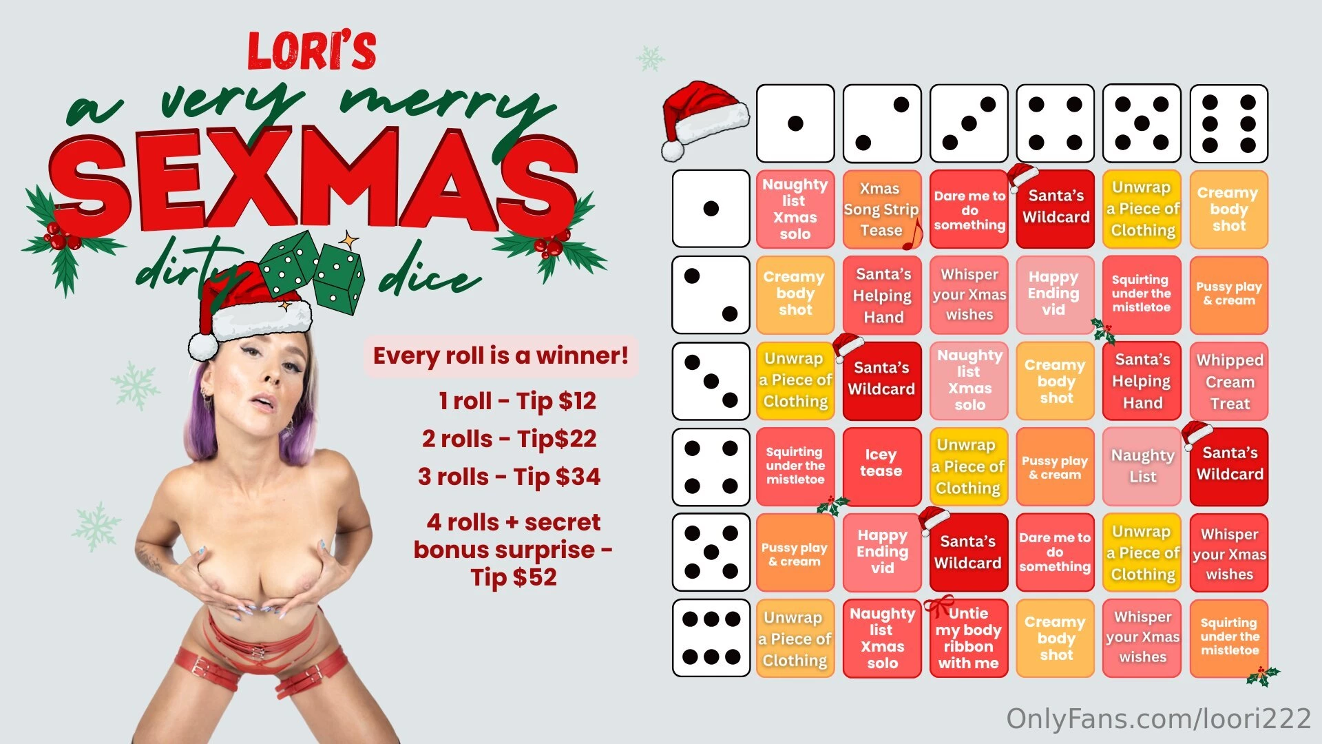 Are you ready to get naughty this sexmas roll my dirty dice and let my 
