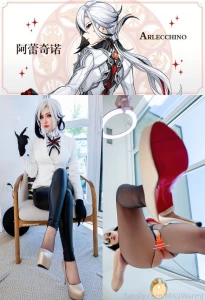 I cosplayed arlecchino from genshin impact and it is father s day so