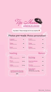 New custom content tipping menu msg me with what you would like so part 1