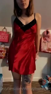 A little early v-day present for you baby no panties on under this red