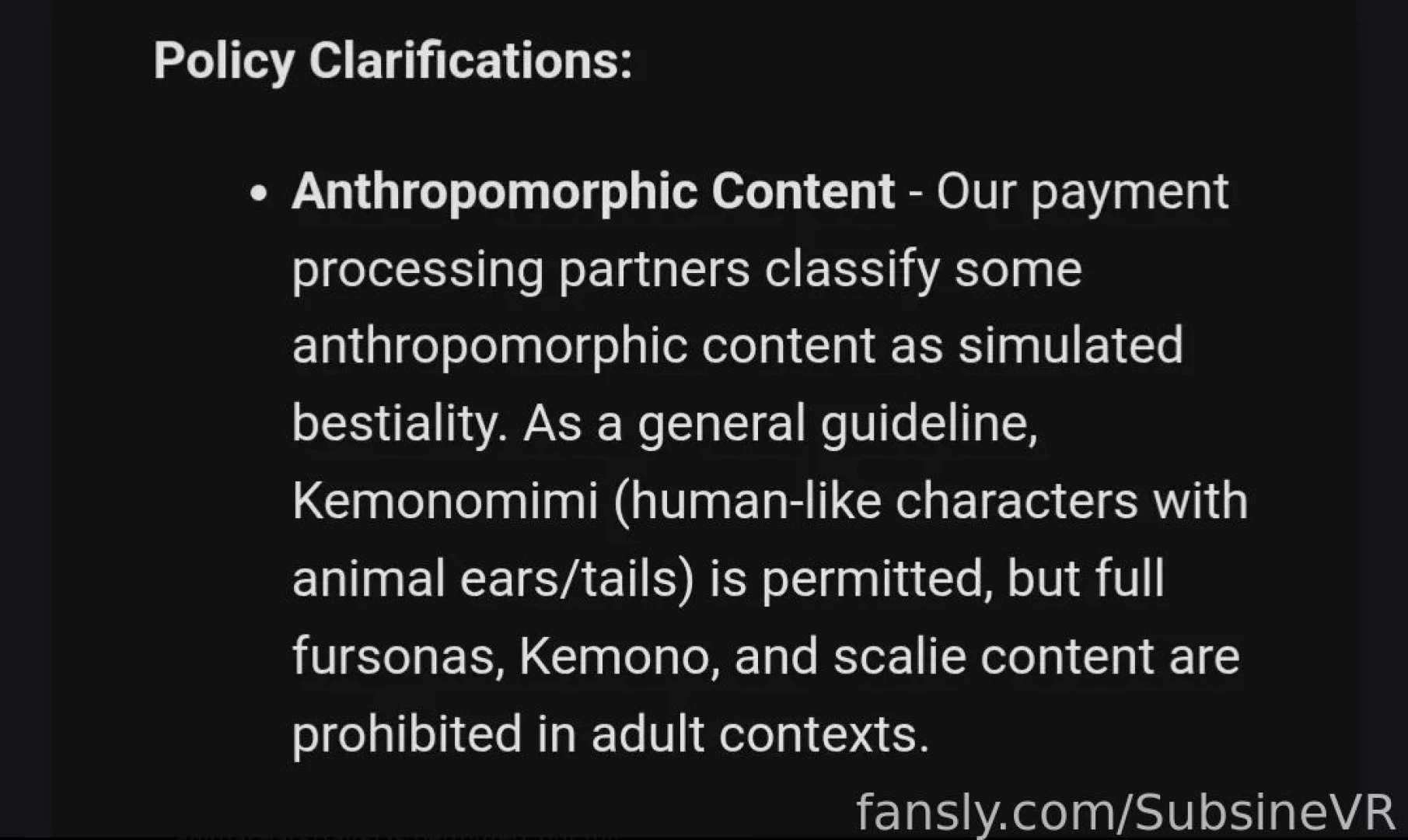 Fansly s new tos ban on furry content i just read the update to fansly 