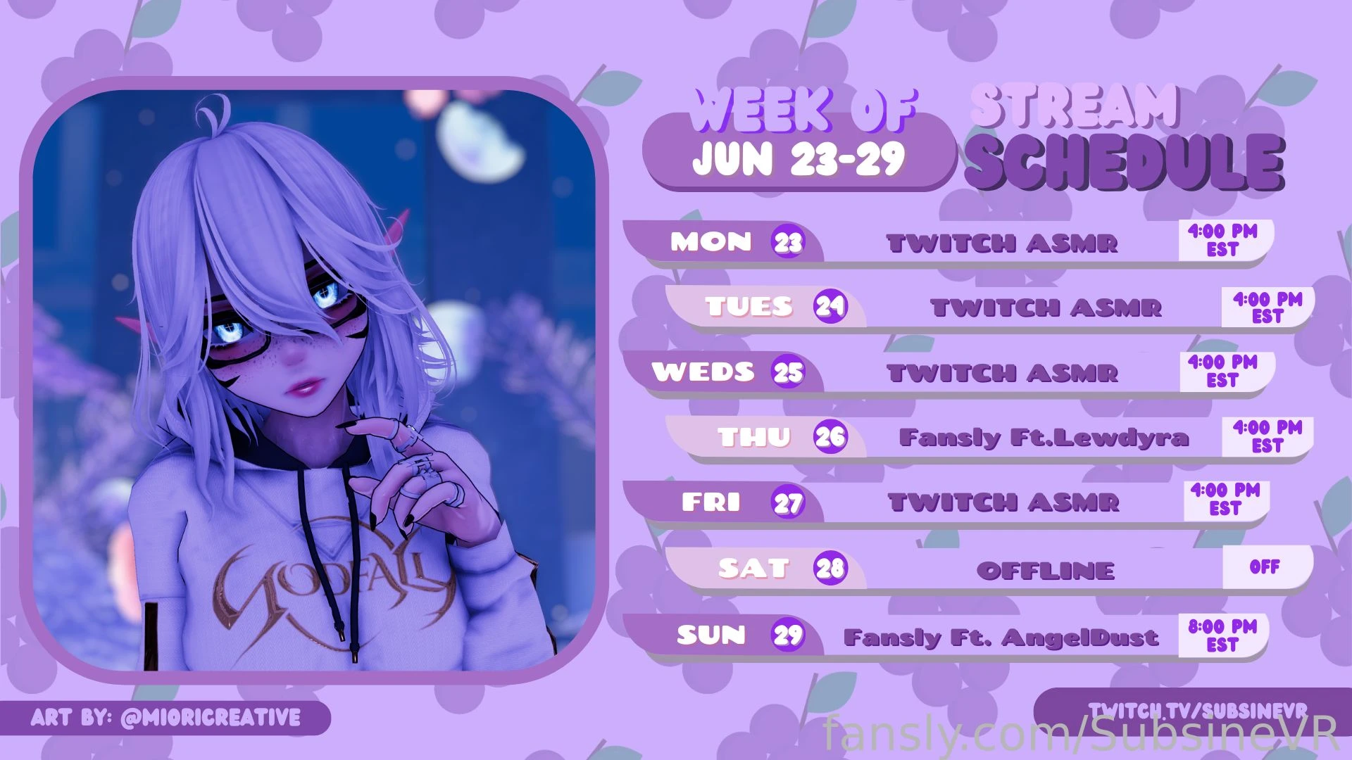 Streams planning for the week 