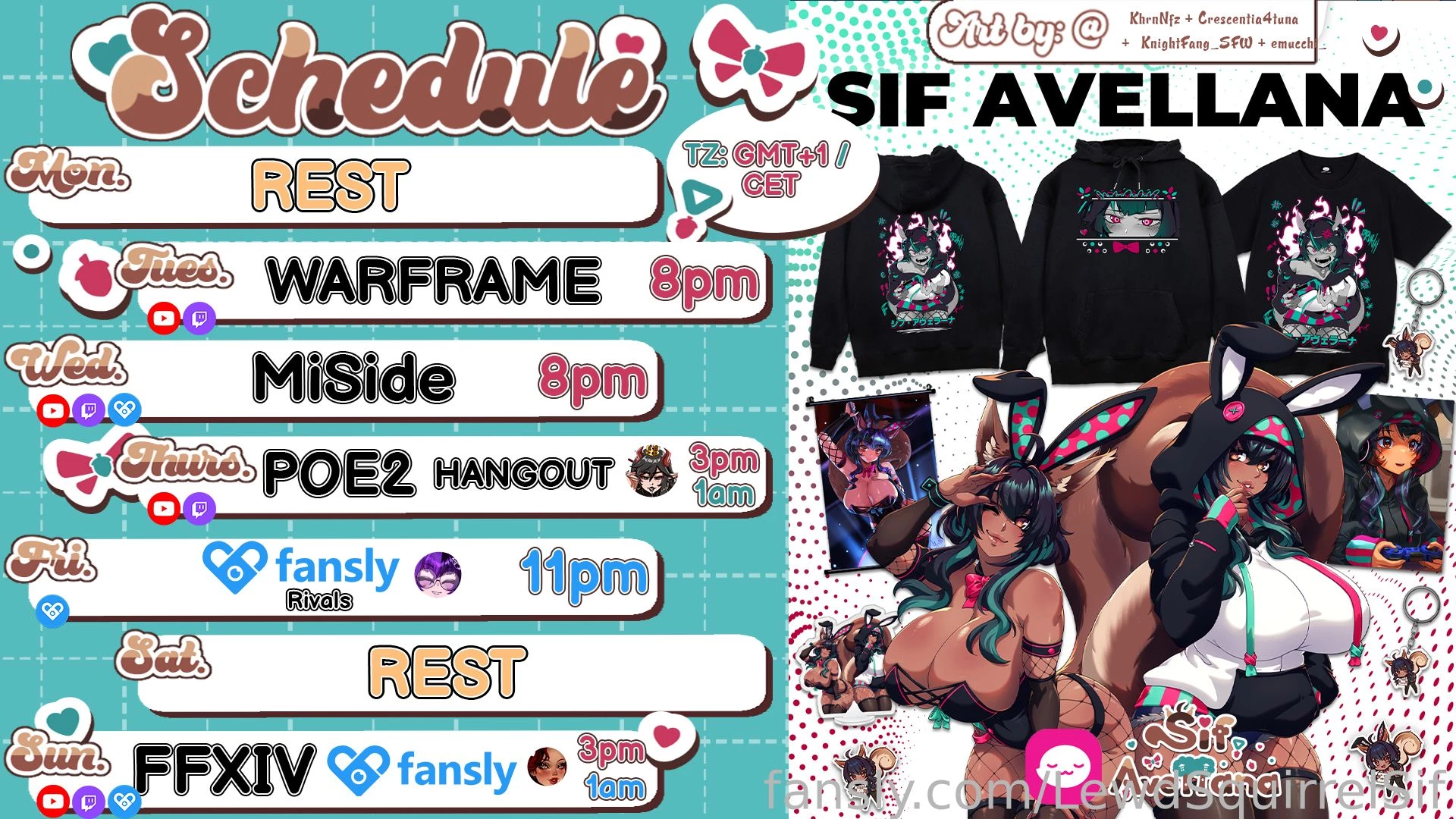 Schedule jan 13-19 gmt 1 t- warframe w - miside th - poe2 hanging 