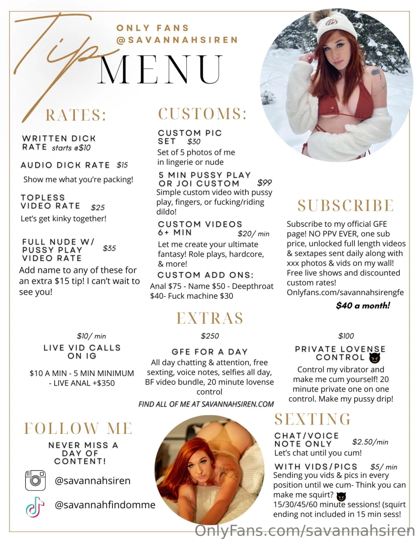 New tip menu please book in advance message me with any questions you 