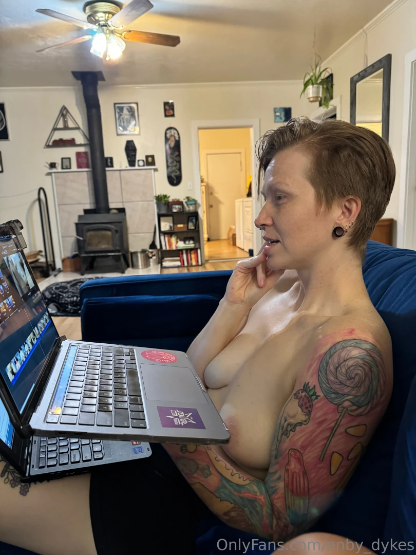 Real time pic of cedar watching an edited video for quality control 