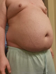 Fat jiggly belly and moobs