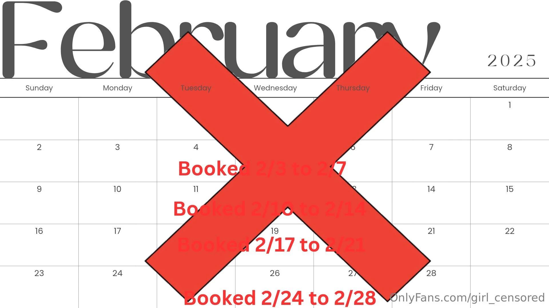 February g f e is closed i will be posting posting march availability 