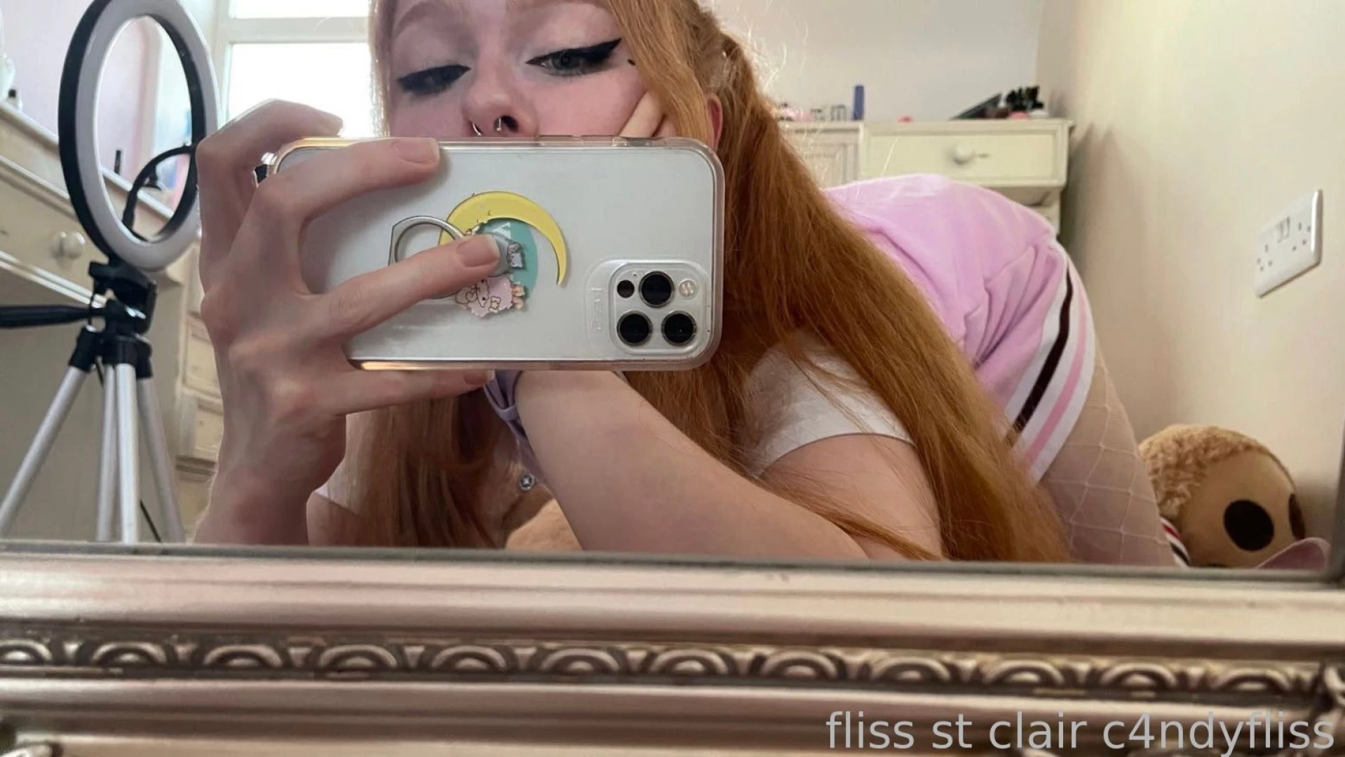 Fuck me in front of my mirror redhead pigtails panties pussy tongue 