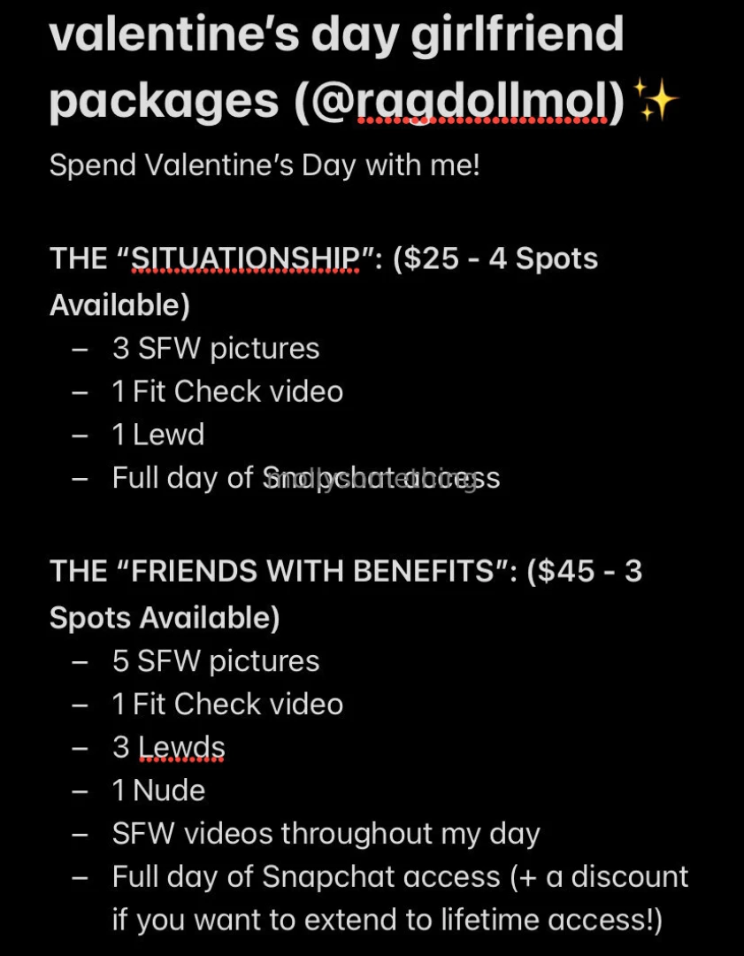 Valentine s day girlfriend experience packages only offering a limited part 1 