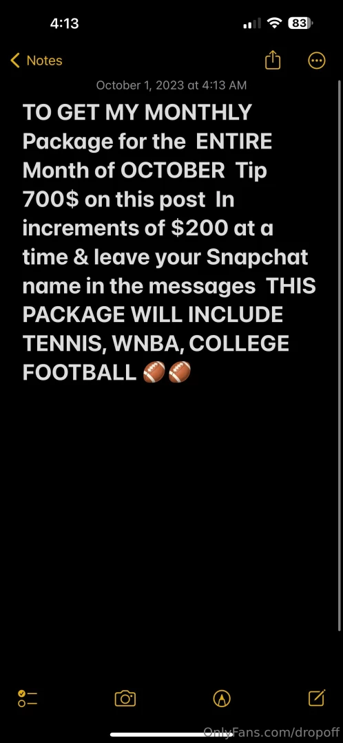 October monthly package tip and leave snap name in messeages 