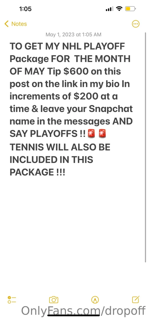 Nhl amp tennis monthly package tip and leave snap name 