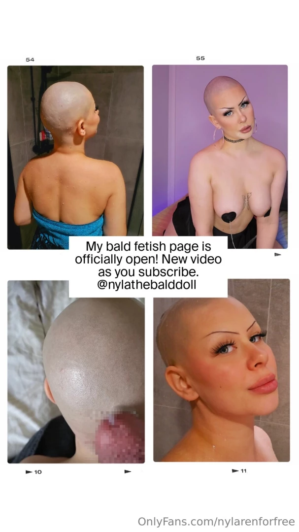 nylarenforfree - My new bald fetish page is officially open nylathebalddoll i create 