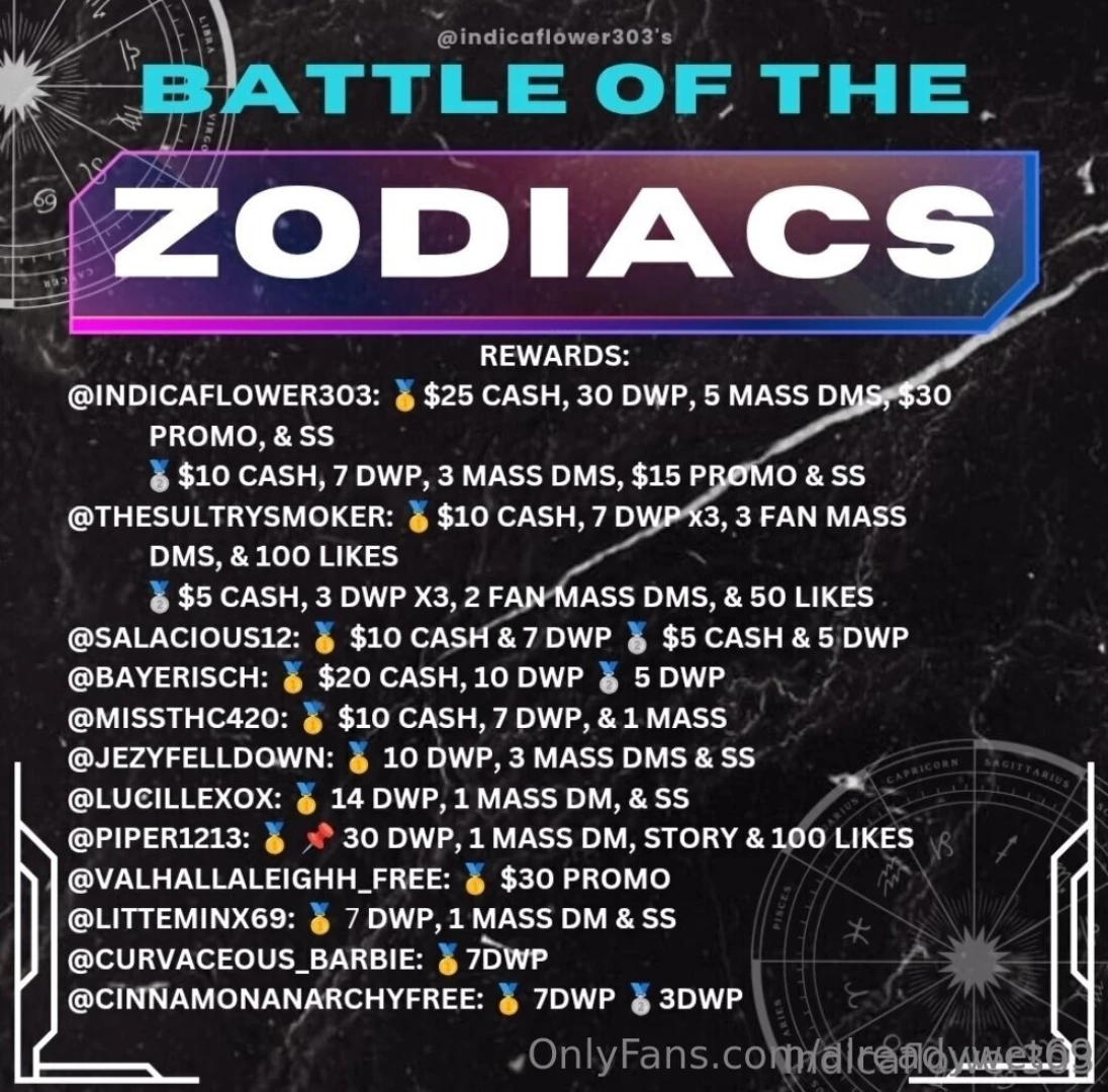 Send all submissions to indicaflower303 zodiac competition promo grand 