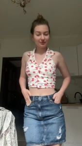 Feeling flirty in my cherry top amp denim skirt today couldn t resist