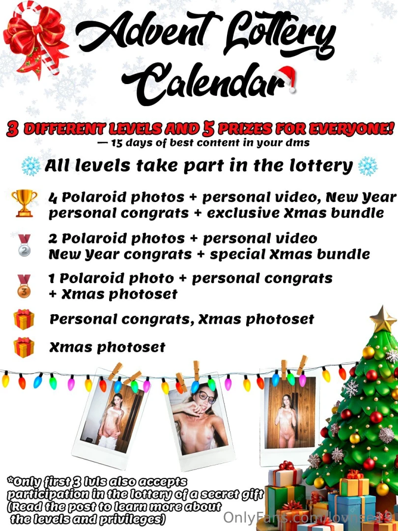 There are 3 levels of calendar opportunity to win the main prize - - 