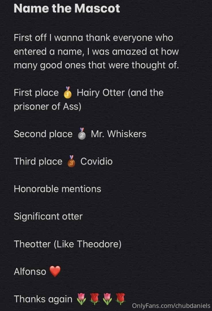 All winners have been notified look out for hairy otter s onlyfans 