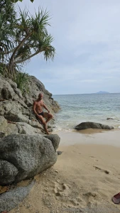 The other side of the beach by the cliff