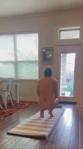 Good morning i have the house back to myself again so that means naked