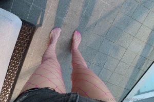 Part 2 2 pink fishnets on the balcony while travelling enjoying the part 1