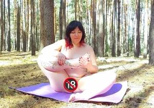 Nude yoga in a pine forest what could be more beautiful than beauty