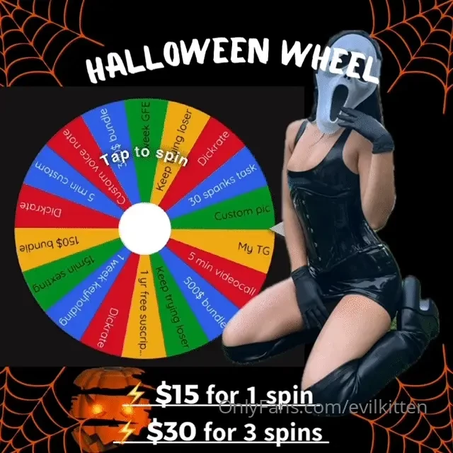 Halloween spin my wheel to get huge prizes up for grabs worth between 