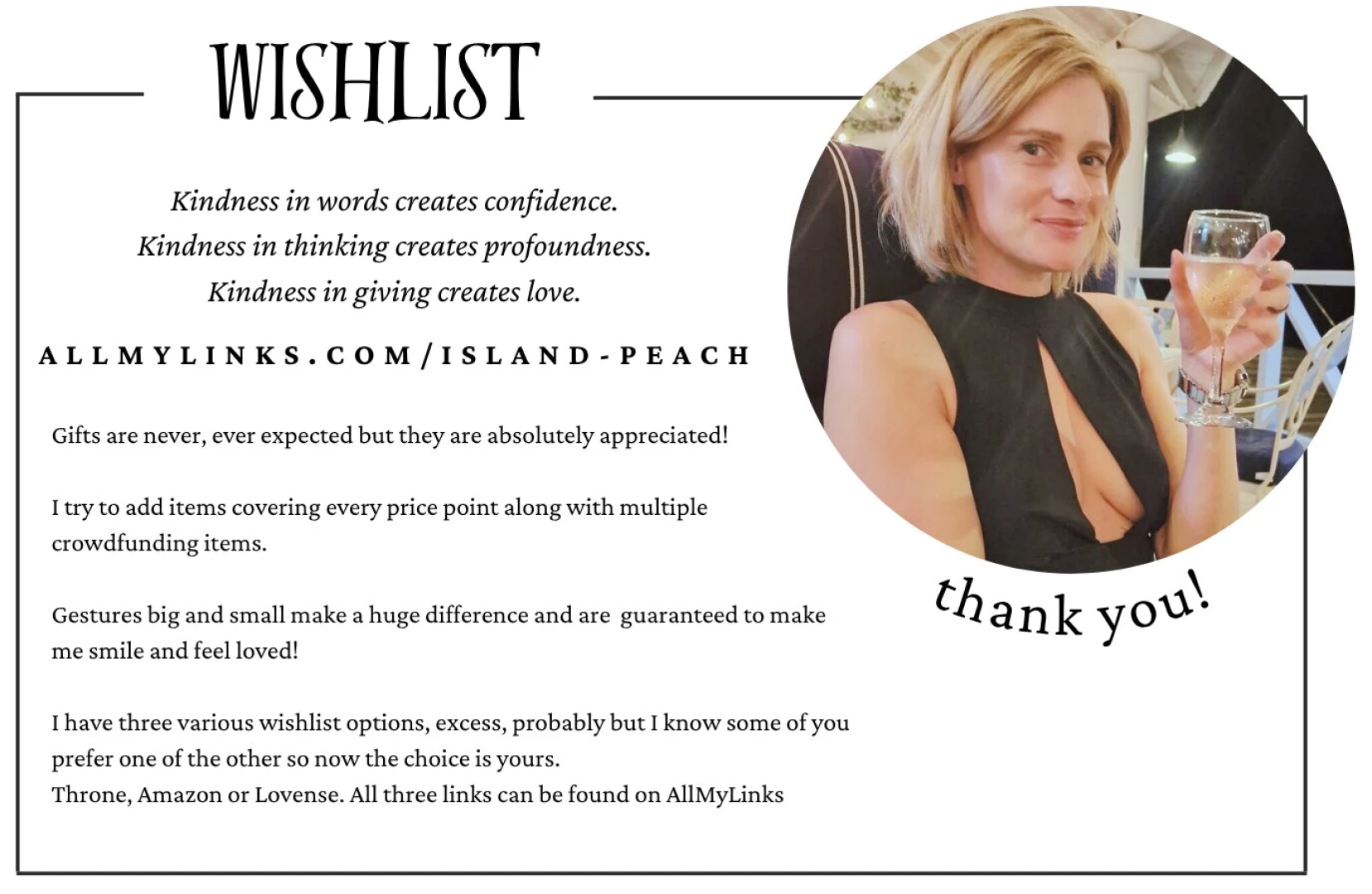 Wishlist - gifts are never ever expected but they are absolutely 