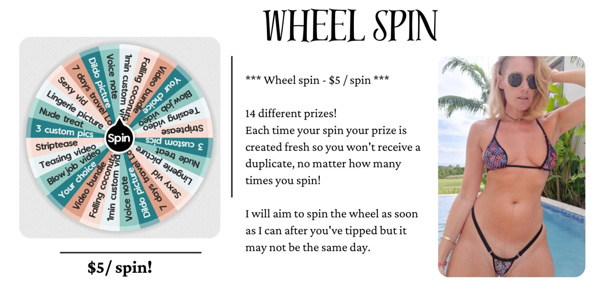 Wheel spin tip this post 5 per spin you can do as many as you wish i 
