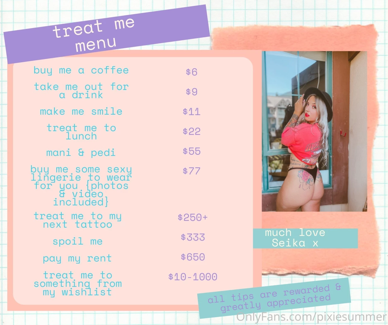Hi lovelies i have some new tip menu s for you if you do send a tip 