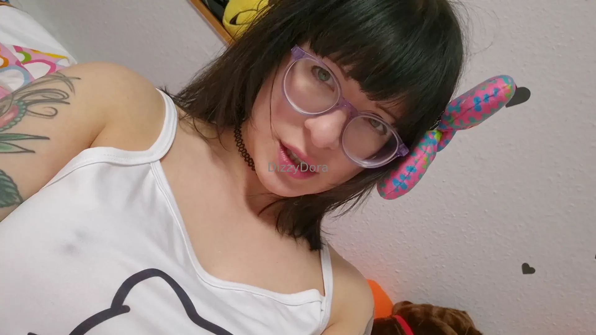 Hello kitty ribbon and top - aaaand of course my lovely pink dildo 