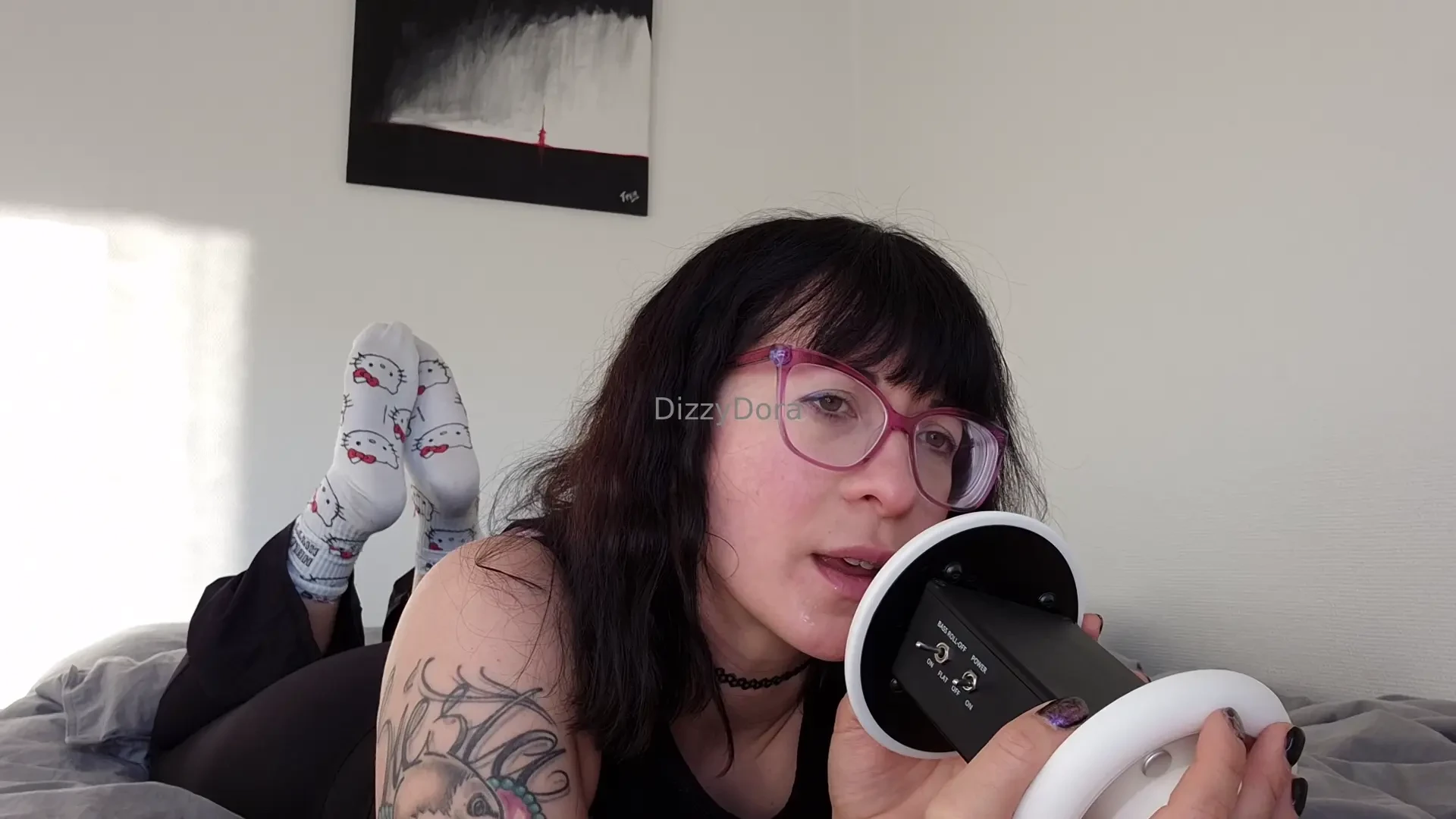 Earlicking in bed in the pose with my cute hello kitty socks on lt 3 