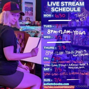 Here s my live schedule for the week come by and say hi