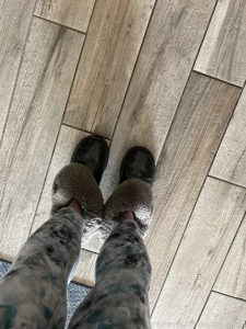 Went to pilates with my ugg boots on cuz still pretty wet here happy