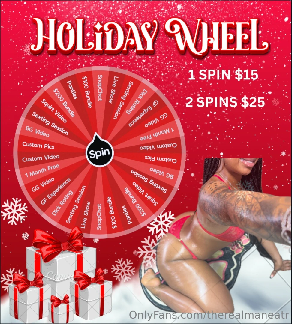 New holiday wheel 25 tip 2 spins 15 tip 1 spin win everytime 