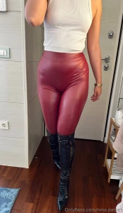 Can you spot the panties underneath red leather leggings part 9
