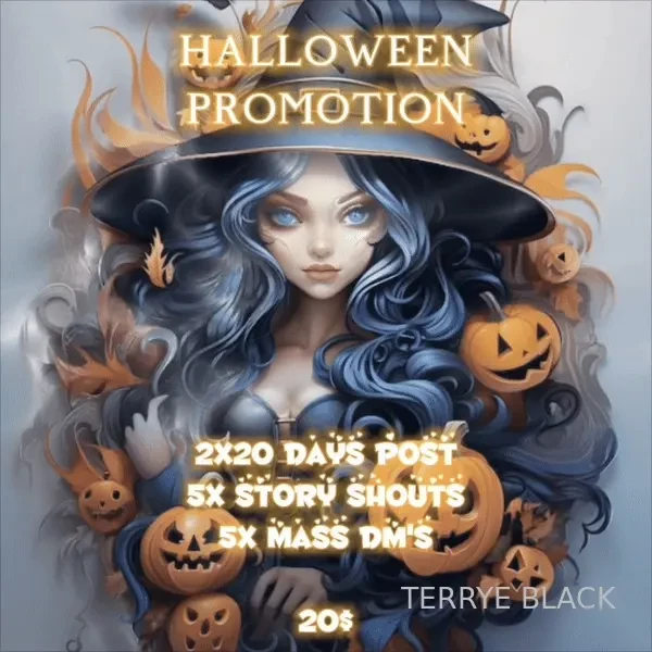 Halloween promo 2 x 20 days post 5 x story shouts 5 x mass dm s 20 amp 