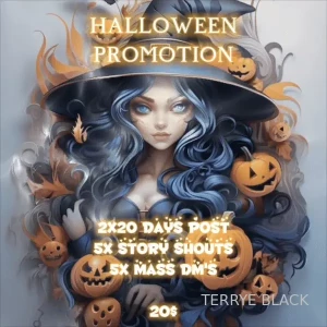 Halloween promo 2 x 20 days post 5 x story shouts 5 x mass dm s 20 amp